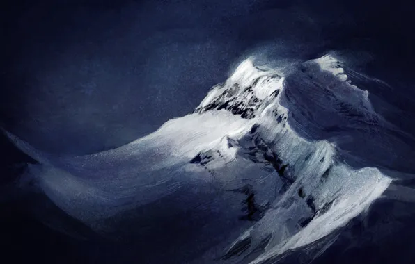 Картинка снег, пейзаж, горы, фон, ветер, арт, вершина, Atenebris