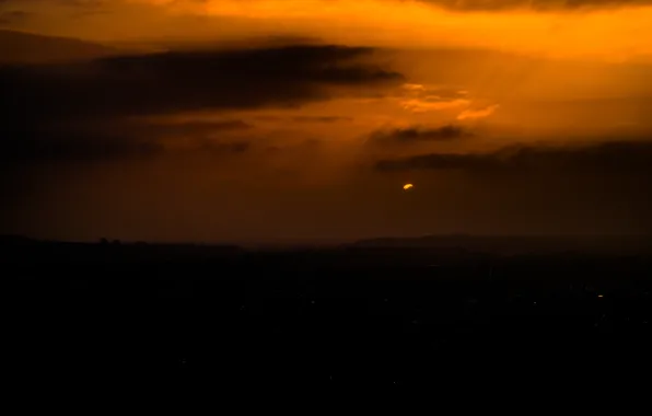 City, Light, Clouds, Sky, Sun, Sunset, Night, Autumn