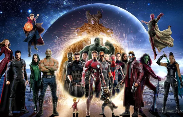 Фантастика, коллаж, постер, персонажи, комикс, супергерои, MARVEL, Avengers: Infinity War