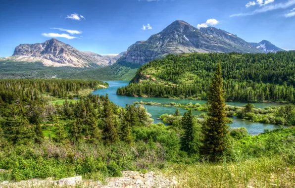 Картинка лес, пейзаж, горы, природа, парк, HDR, США, Glacier