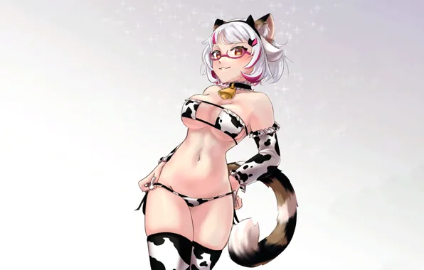 Girl, sexy, cleavage, thighhighs, boobs, animal ears, anime, beautiful