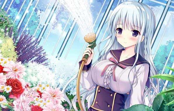 Картинка девушка, цветы, игра, Anime