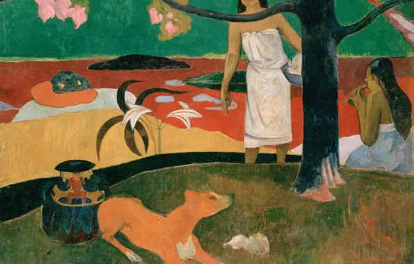 Картинка картина, жанровая, Поль Гоген, Eugene Henri Paul Gauguin, Таитянские Пасторали