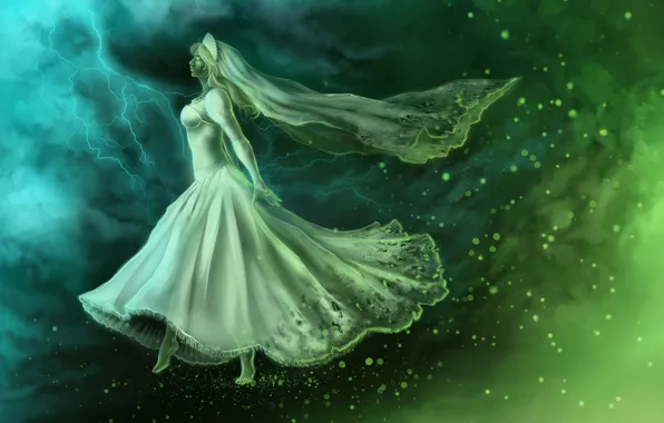 Девушка, фантастика, арт, призрак, профиль, невеста, белое платье
