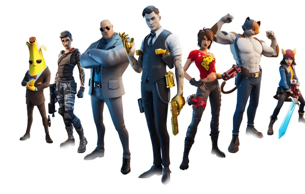 Картинка белый фон, персонажи, Fortnite