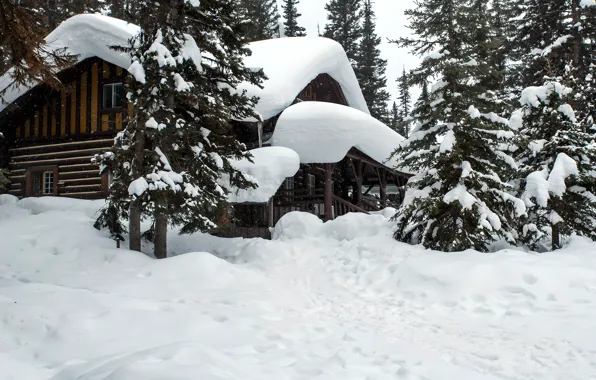 Природа, Зима, Снег, Домик, House, Nature, Winter, Snow