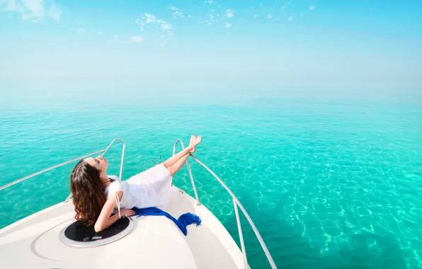 Вода, девушка, прозрачность, океан, отдых, отпуск, яхта, relax