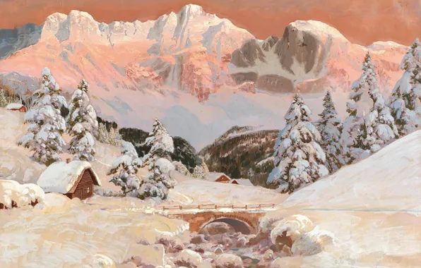 Картинка Alois Arnegger, Kaiser Mountains, Austrian painter, австрийский живописец, oil on canvas, Алоис Арнеггер, Кайзеровские горы, …