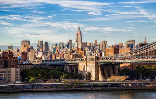 Картинка Нью-Йорк, Бруклинский мост, Манхэттен, Manhattan, New York City, Brooklyn Bridge