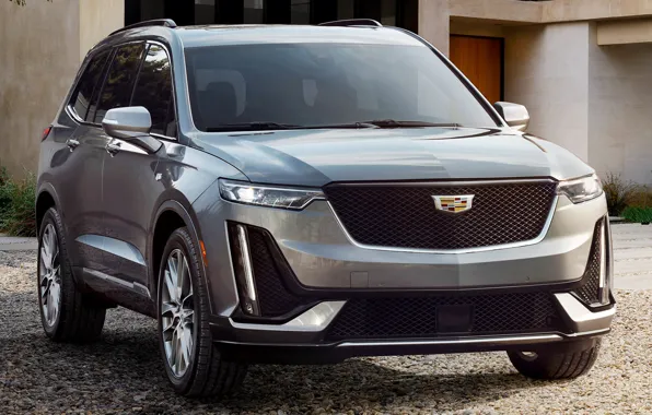 Машина, серый, фары, Cadillac, спереди, grey, кроссовер, Cadillac XT6