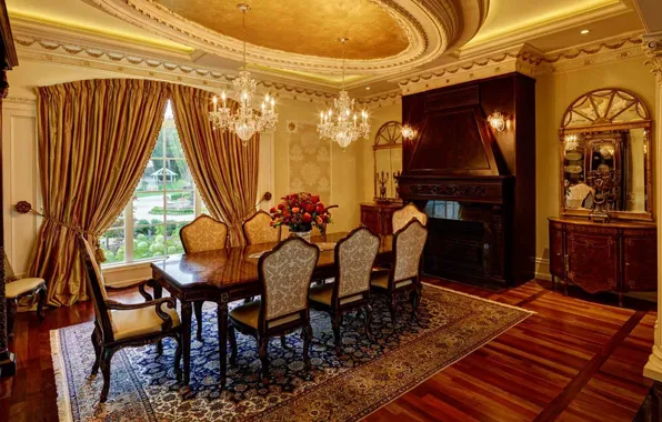Дизайн, стиль, интерьер, столовая, теплый оранжевый, Cass Lake French Renaissance House, by DesRosiers Architect, Ft.Manor …