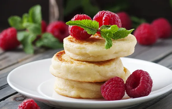 Малина, еда, завтрак, raspberry, оладьи