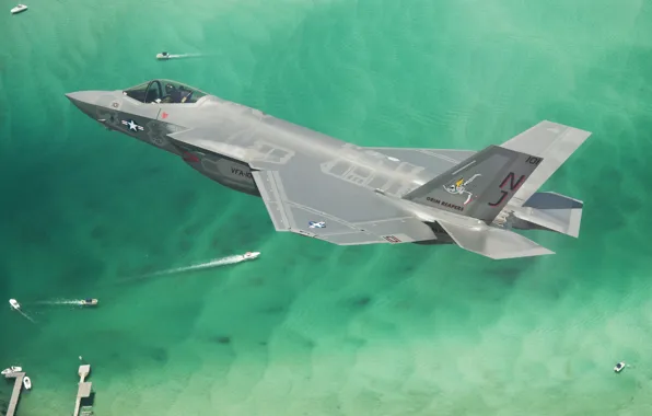 Море, полет, истребитель, бомбардировщик, Lightning II, F-35C, Lockheed Martin