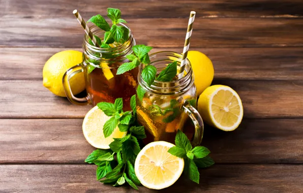 Лимон, чай, lemon, напиток, кружки, мята, drink, cocktail