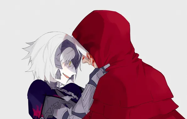 Девушка, капюшон, парень, плащ, двое, персонажи, Fate / Grand Order, Судьба великая кампания