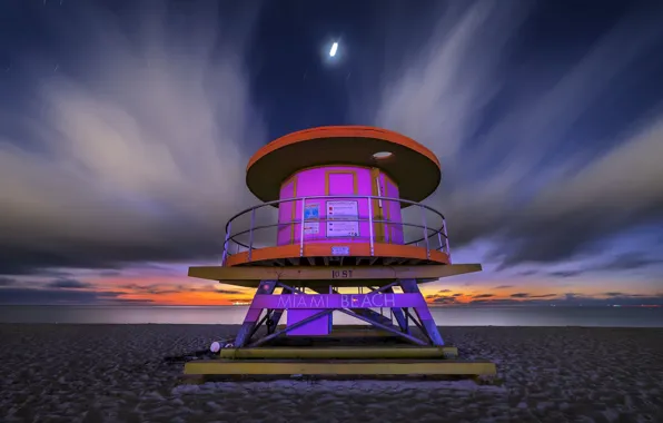 Ночь, берег, Miami, Beach