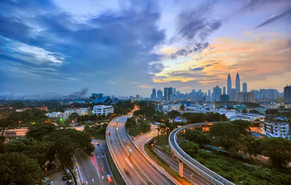 Дорога, небоскребы, шоссе, road, Малайзия, skyscrapers, Куала-Лумпур