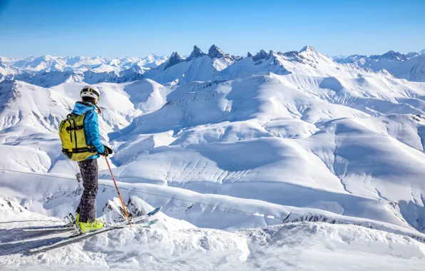 Картинка Зима, Девушка, Горы, Снег, French Alps, Ski Resort, Skiing, Французские Альпы