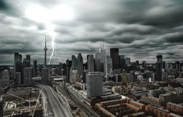 Картинка город, молния, Торонто