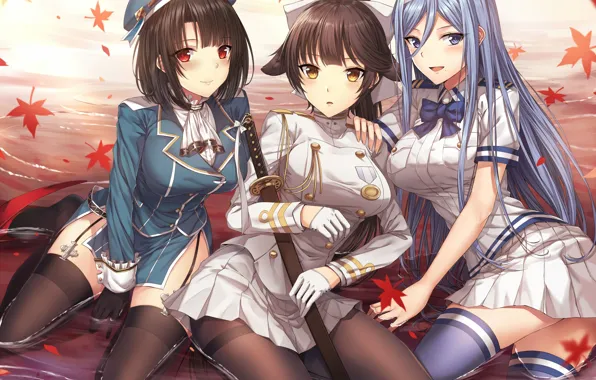 Girl, sexy, blouse, thighhighs, long hair, dress, brown hair, anime