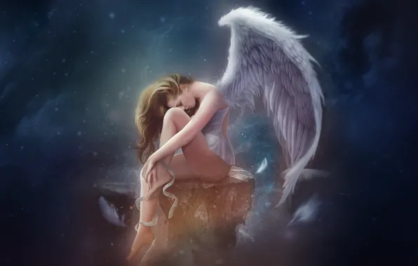 Девушка, Ангел, Girl, Крылья, Фон, Fantasy, Фантастика, Angel