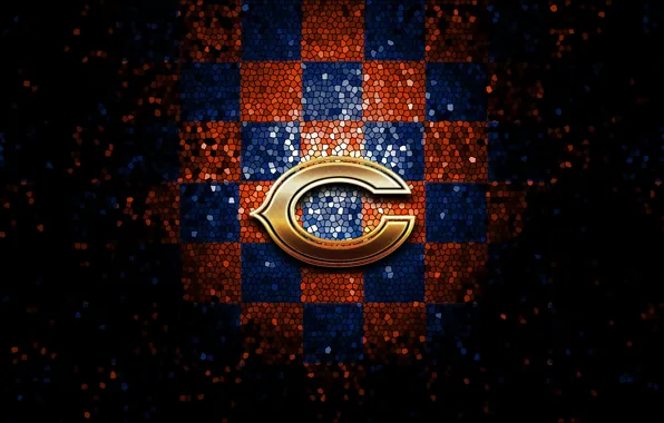 Wallpaper, sport, logo, NFL, glitter, checkered, Chicago Bears