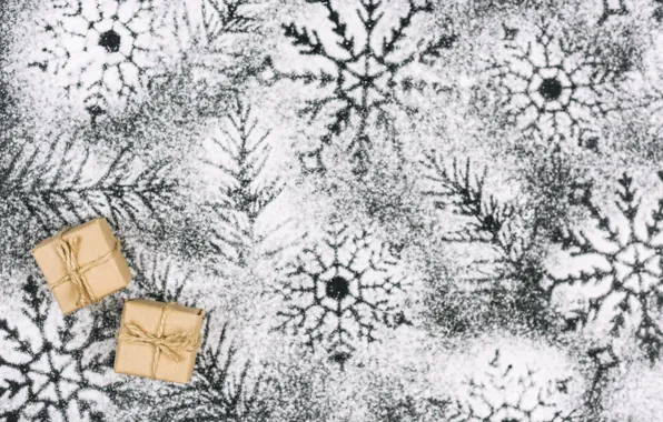 Картинка зима, снег, украшения, снежинки, фон, Новый Год, Рождество, Christmas