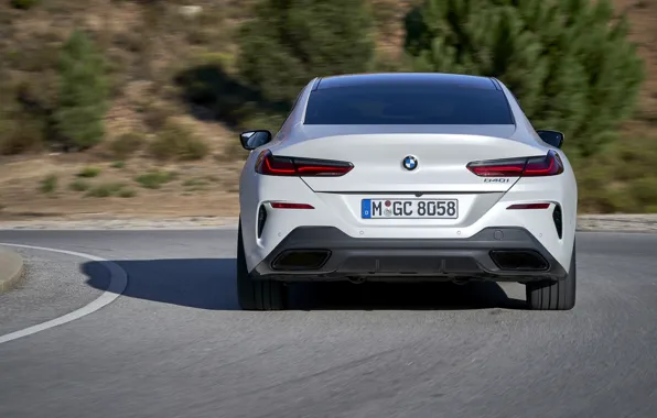 Картинка белый, купе, BMW, Gran Coupe, корма, 840i, 8-Series, 2019