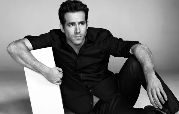 Картинка актер, черно-белое, мужчина, рубашка, Райан Рейнольдс, Ryan Reynolds
