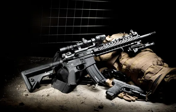 Картинка пистолет, полумрак, BCM, штурмовая винтовка, комплект