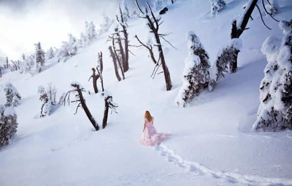 Картинка зима, девушка, снег, природа