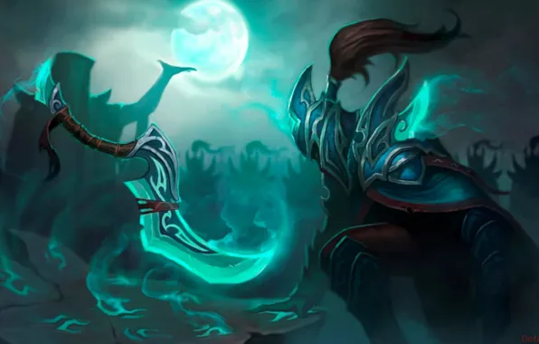 Девушка, артефакт, луна, доспехи, арт, Dota 2, Phantom Assassin, Mortred