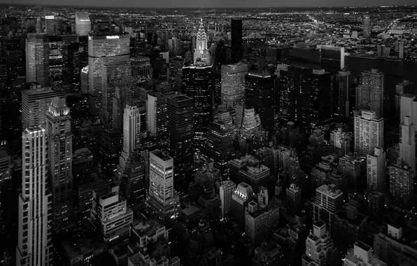 Картинка город, здания, США, Нью - Йорк, чёрно - белое фото