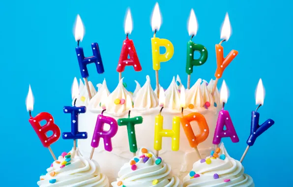 Свечи, colorful, торт, rainbow, cake, крем, Happy Birthday, colours