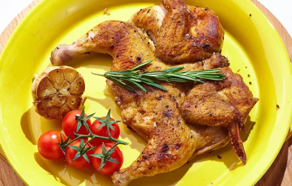 Мясо, помидоры, цыпленок табака