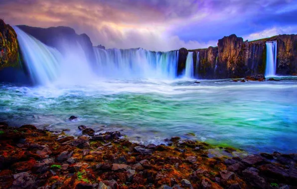 Landscape, rocks, stones, Waterfall