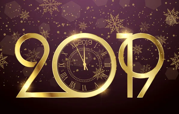 Золото, Новый Год, цифры, golden, background, New Year, purple, Happy