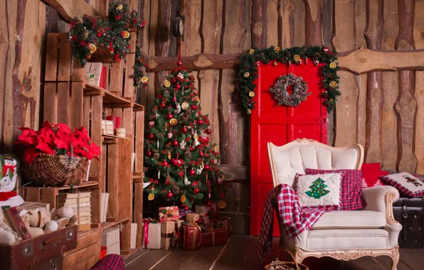 Картинка украшения, комната, игрушки, елка, Новый Год, Рождество, Christmas, design