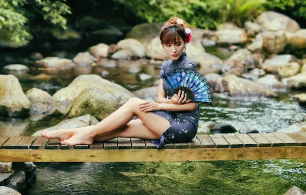 Картинка девушка, веер, азиатка