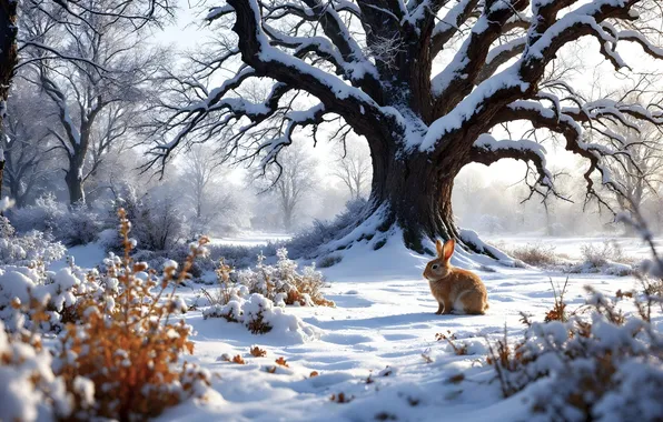 Картинка зима, лес, снег, деревья, природа, forest, nature, winter