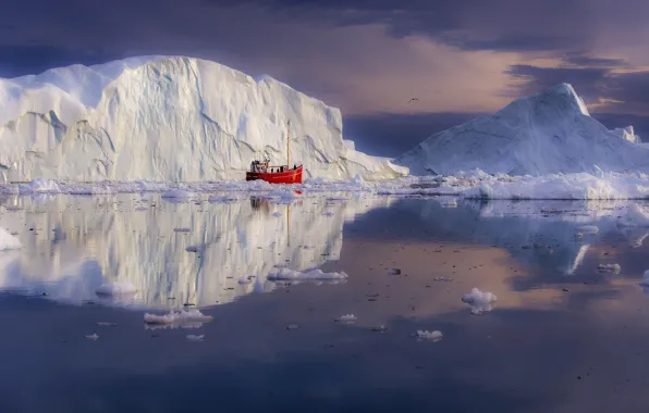Лодка, айсберг, Гренландия