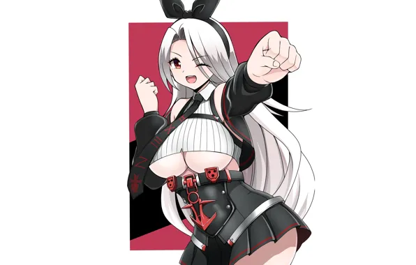 Girl, sexy, cleavage, long hair, boobs, anime, beautiful, red eyes