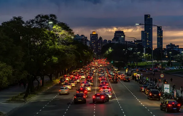 Картинка twilight, cars, Argentina, night, rush, people, dusk, traffic