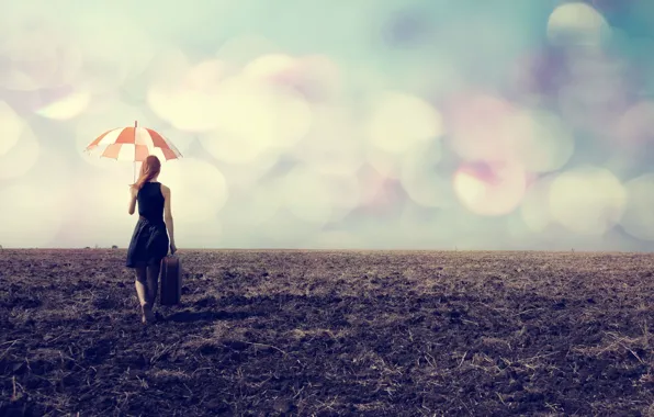 Картинка девушка, природа, путь, зонтик, фон, обои, настроения, зонт