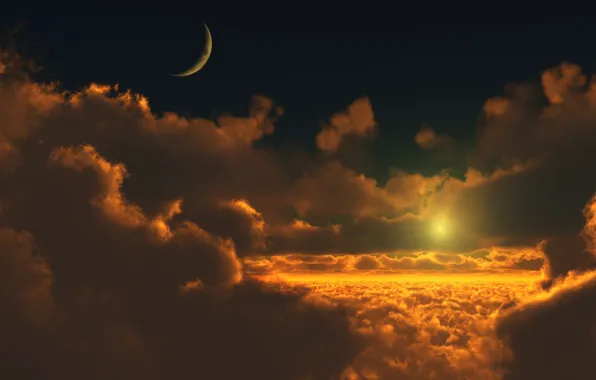 Картинка солнце, луна, Облака
