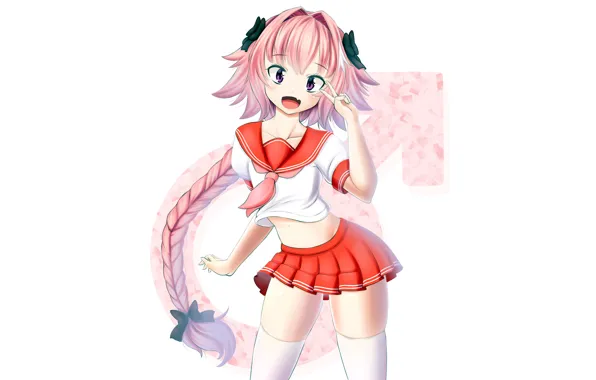 Girl, sexy, blouse, thighhighs, pink hair, long hair, anime, beautiful