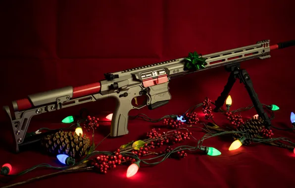 Картинка оружие, новый год, гирлянда, винтовка, weapon, custom, ar-15, assault rifle