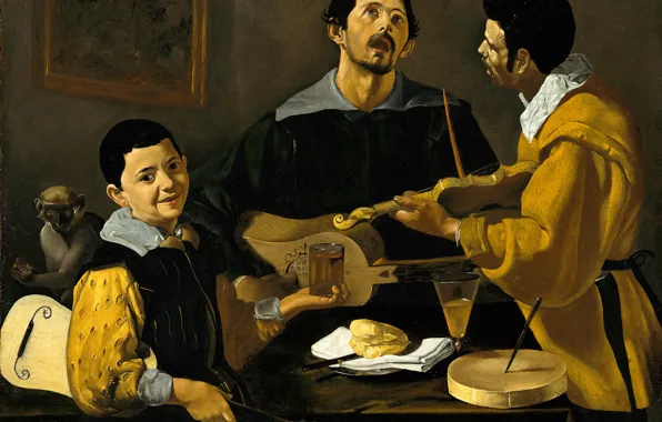 Картинка картина, жанровая, Диего Веласкес, Три Музыканта