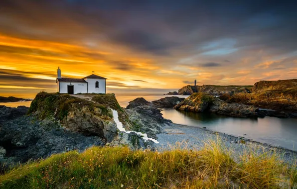 Картинка скалы, церковь, Испания, часовня, Ermita Virxe do Porto