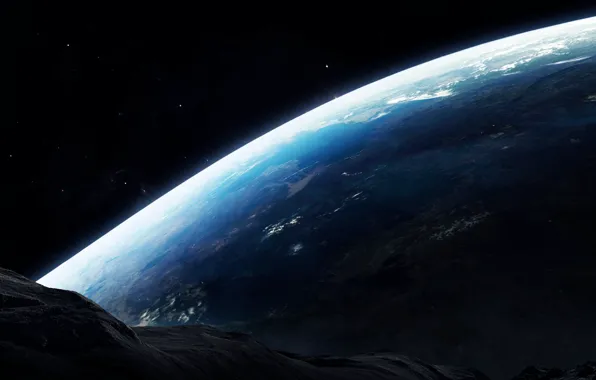 Картинка космос, поверхность, земля, планета, астероид, метеорит